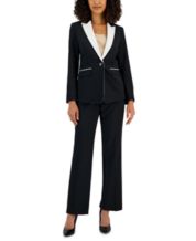 LARRY LEVINE SUITS 2 Pc Pant Suit Black Pinstripe Womens Size 10