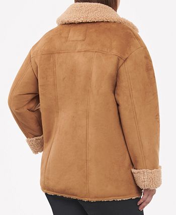 Lucky Brand Faux Fur Women’s OverSized Teddy Shacket Button Camel New w/Tags