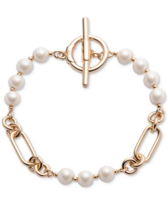 Lauren Ralph Lauren - Gold-Tone Imitation-Pearl Silk Flex Bracelet