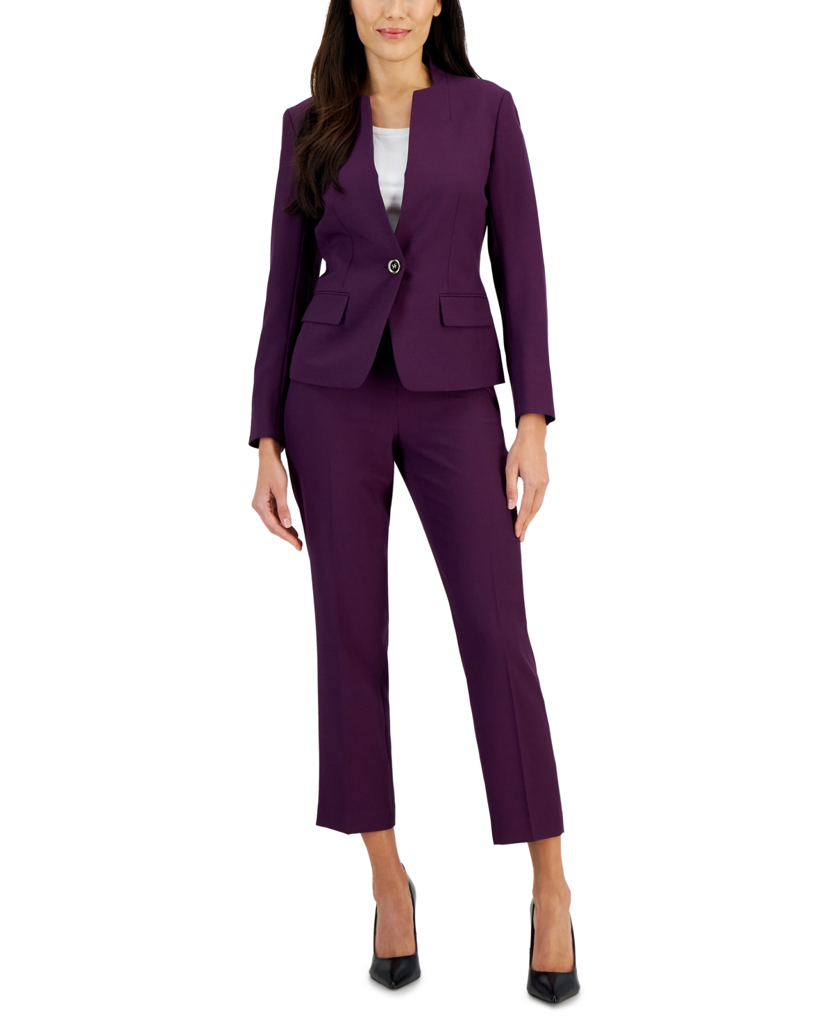 Le Suit Women's One-Button Slim-Fit Pantsuit, Regular and Petite