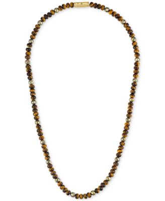 Men's Marine Star Tiger's Eye Beaded 22" Necklace in 14k Gold-Plated Sterling Silver