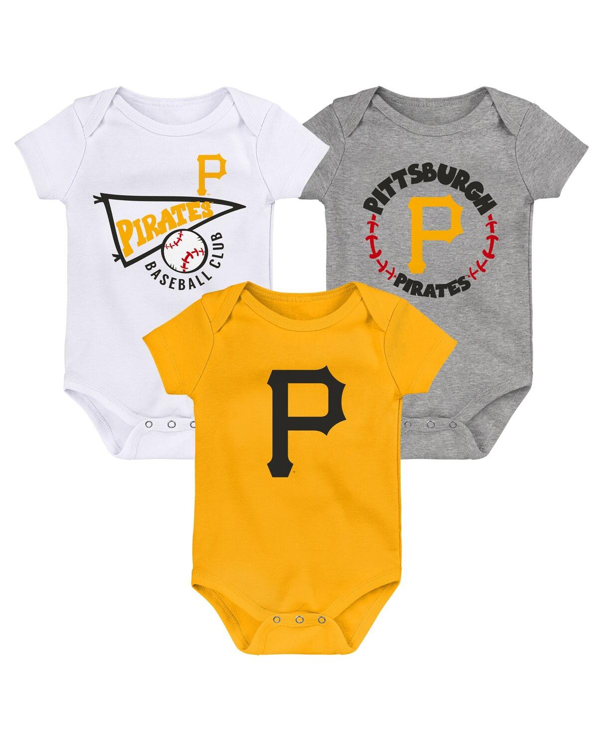Shop Outerstuff Infant Boys And Girls Gold, White, Heather Gray Pittsburgh Pirates Biggest Little Fan 3-pack Bodysui In Gold,white,heather Gray