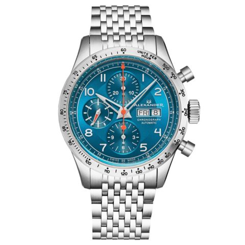 Мужские часы Alexander Megalos Silver-tone Stainless Steel, Blue Dial, 51mm Round Watch, цвет: Серебряный