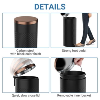 8 Gal./30 Liter Black Color Round Shape Step-on Trash Can with Diamond body design for Kitchen