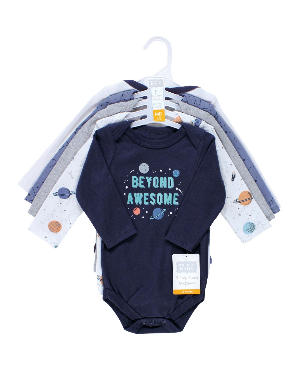 Hudson Baby Baby Boys Cotton Long-Sleeve Bodysuits,5-Pack - Space