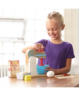 Melissa & Doug Wooden Make-a-Cake Mixer Set (11 pcs) - Play Food and Kitchen Accessories