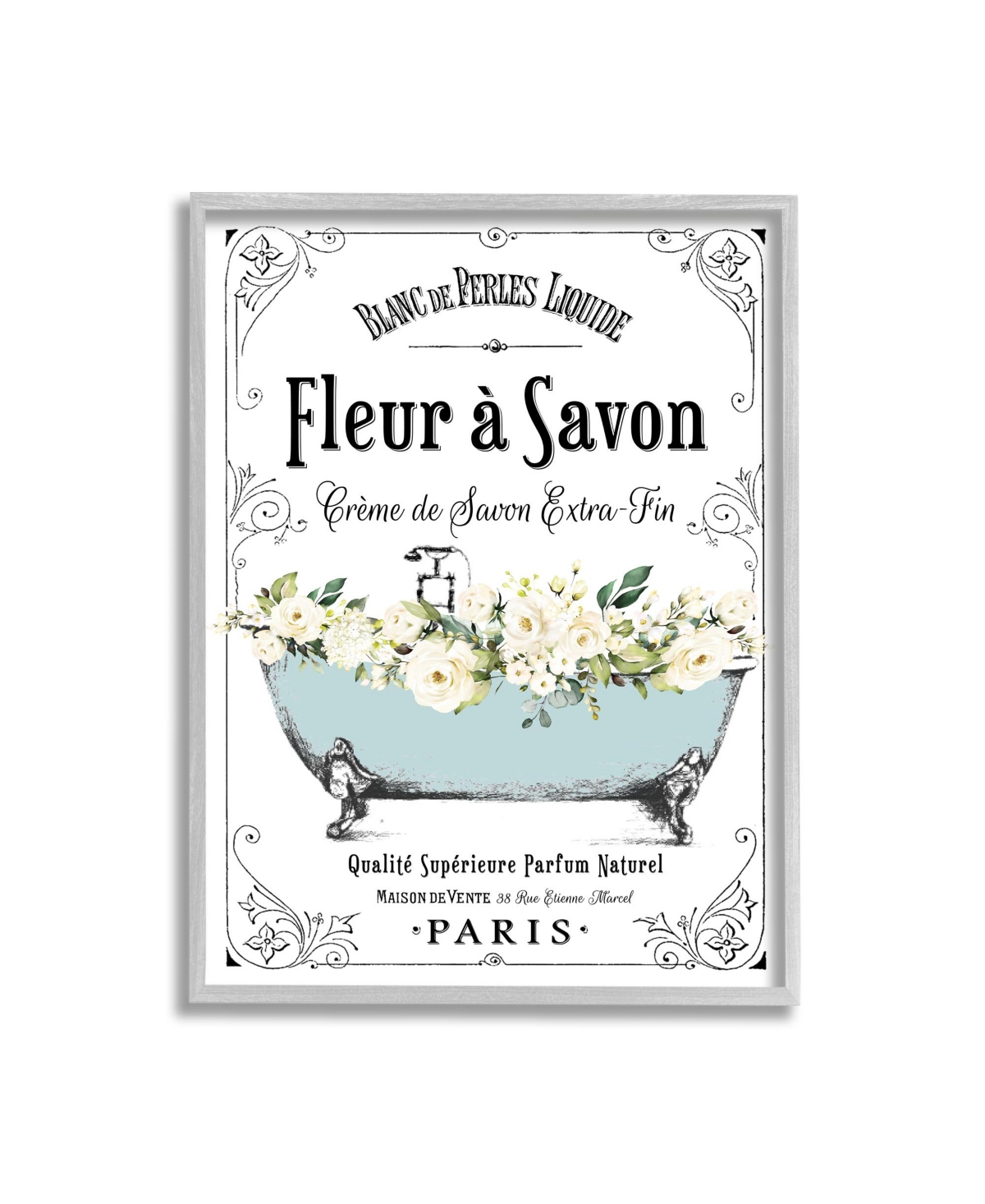 Stupell Industries Floral Parisian Bathroom Advertisement Framed Giclee Art, 24" X 1.5" X 30" In Multi-color