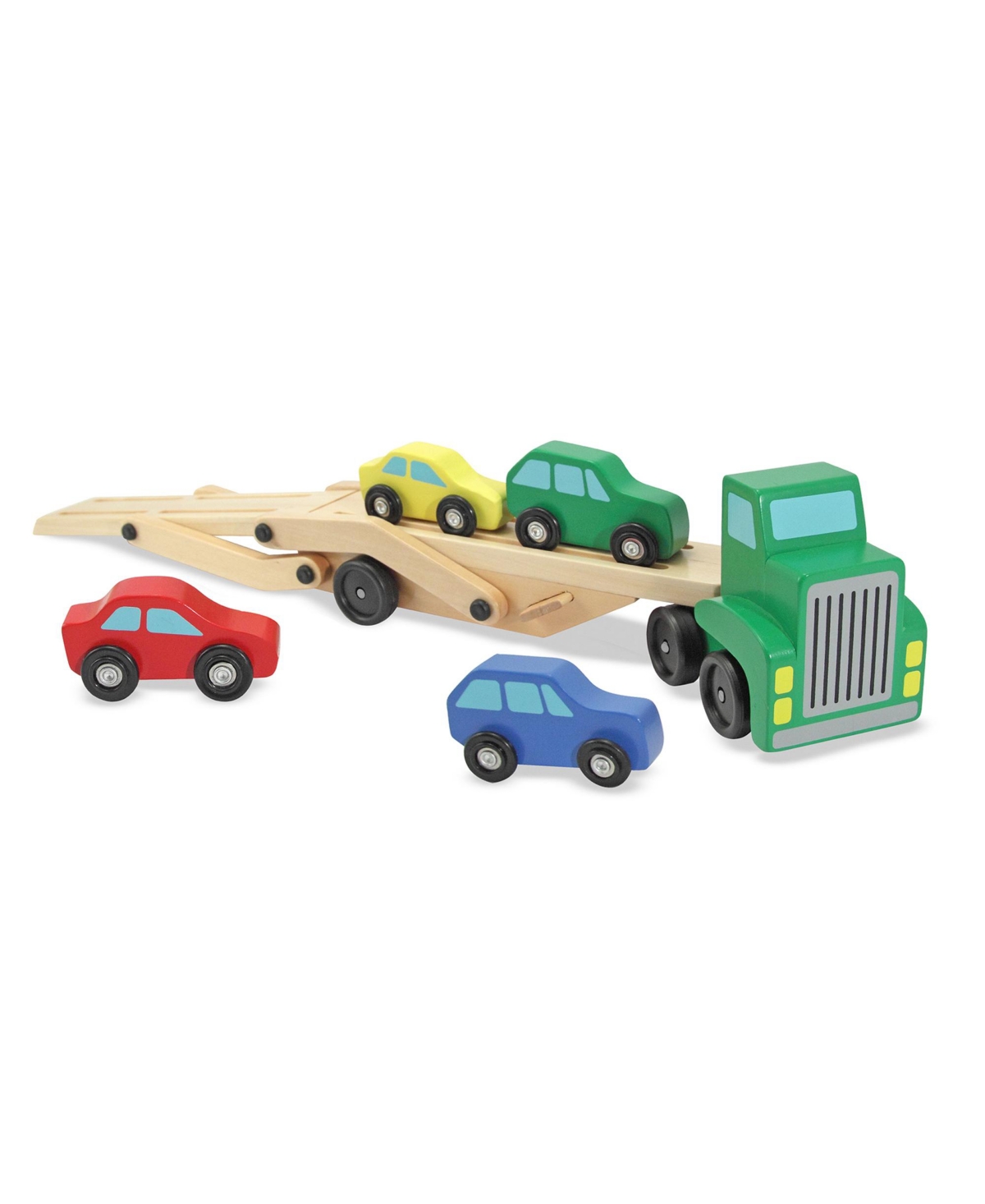Melissa & Doug Car Carrier Truck And Cars Wooden Toy Set With 1 Truck And 4 Cars In Multi
