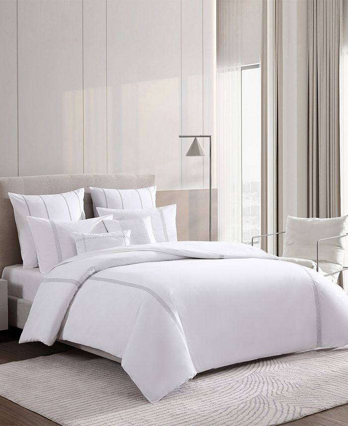 Vera Wang Lattice Solid Cotton Percale 7 Piece Duvet Cover Set, King