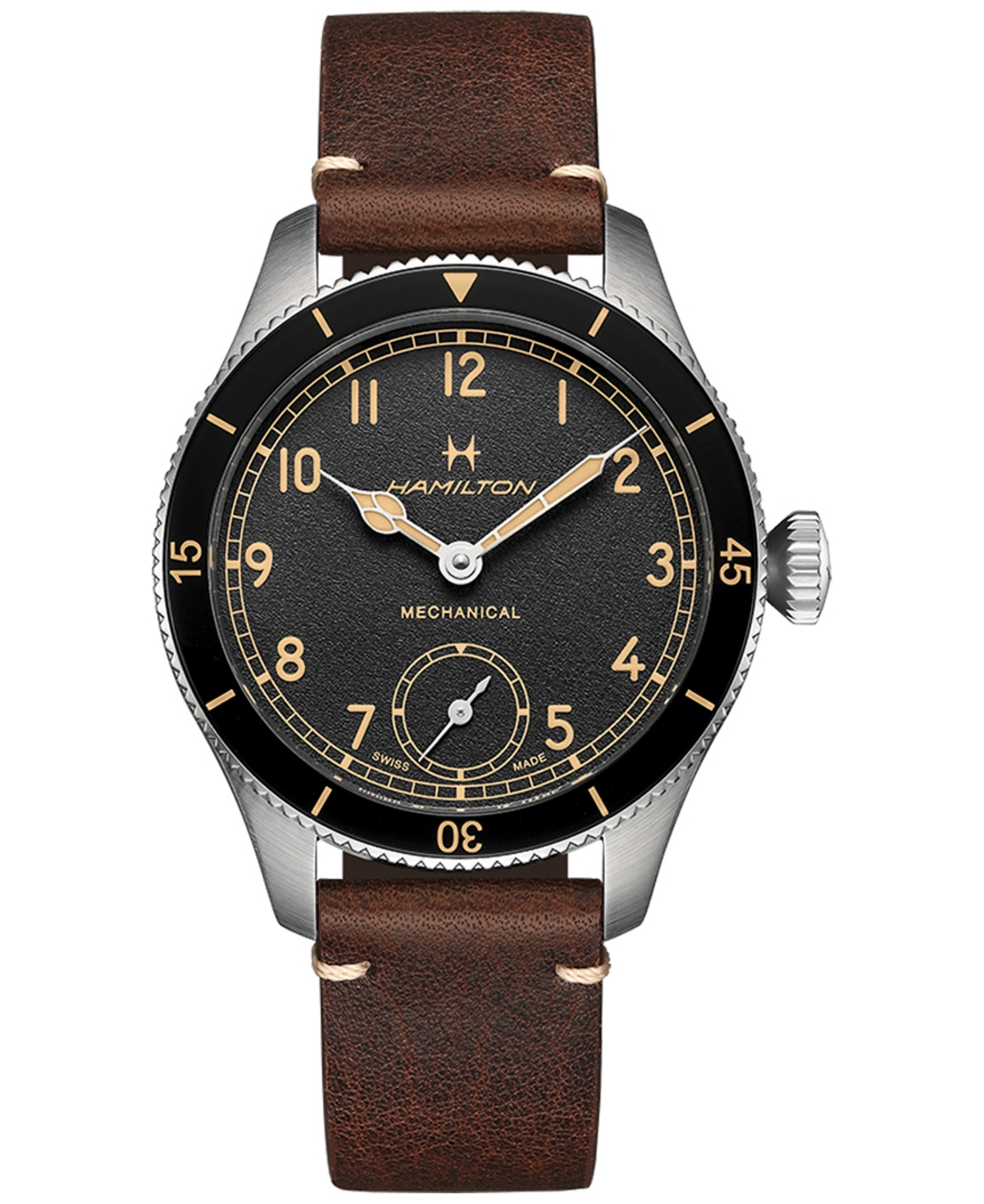 Shop Hamilton Men's Khaki Aviation Pioneer Brown Leather Strap Watch 43mm
