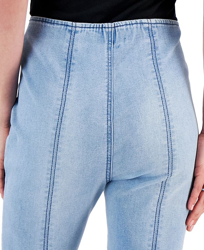 Tinseltown Juniors' Seamed FrayedHem HighWaist PullOn Denim Jeans