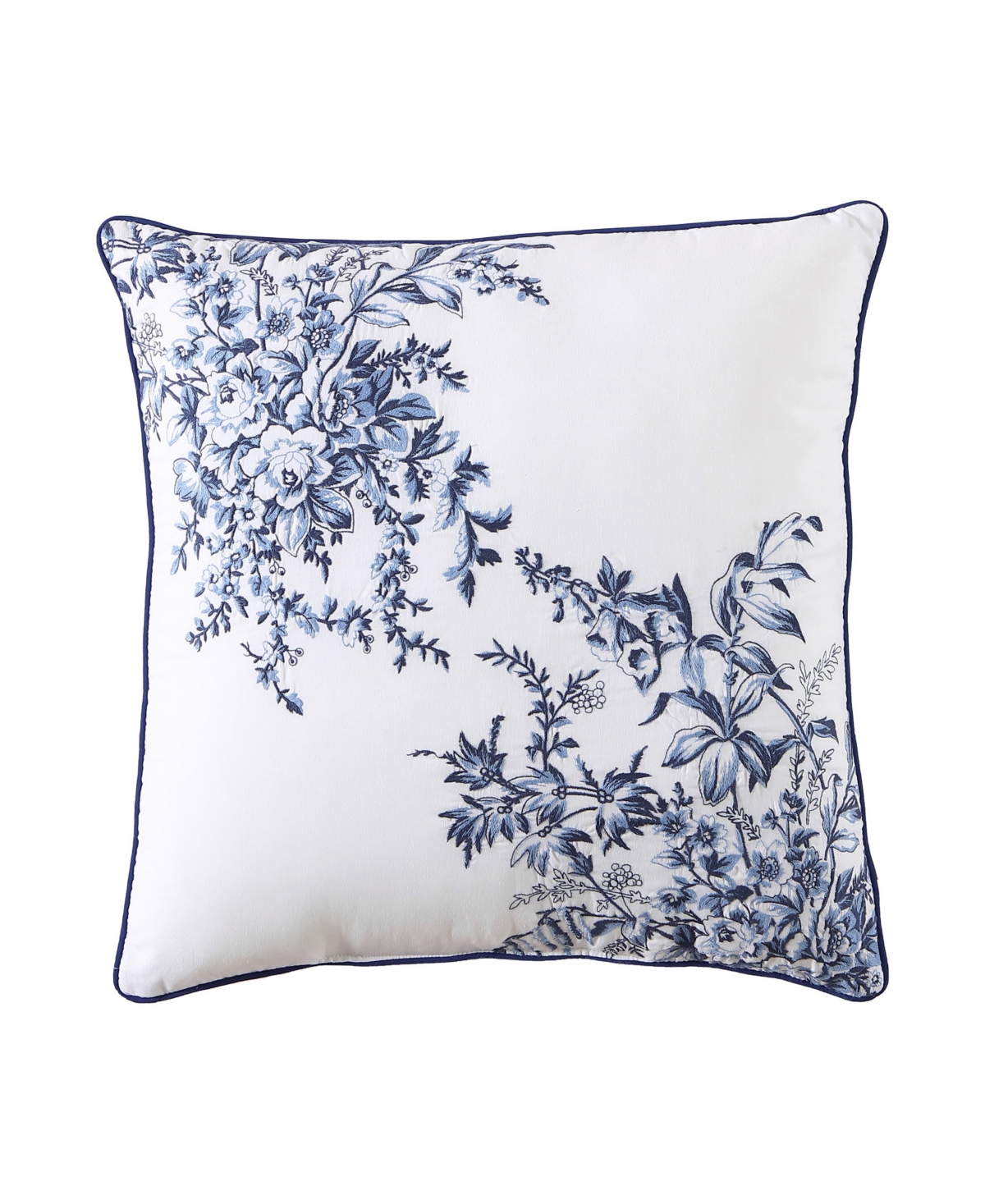 Shop Laura Ashley Bedford Embroidered Decorative Pillow, 20" X 20" In Porcelain Blue