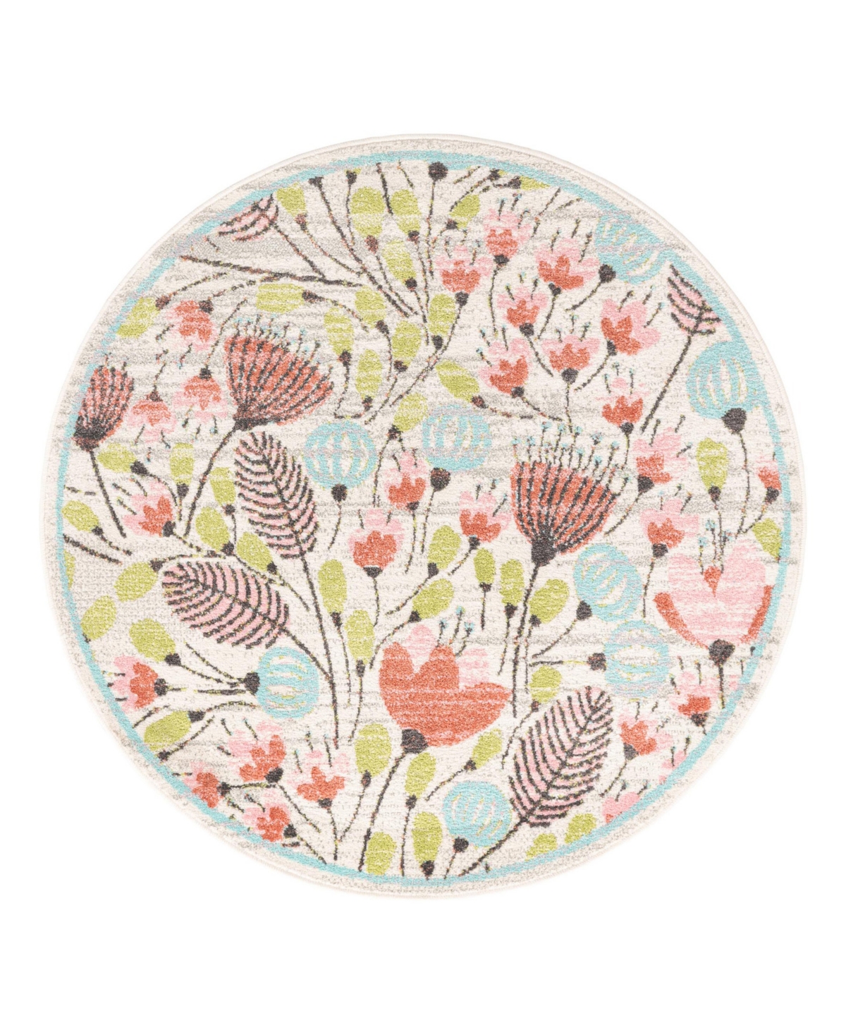 Bayshore Home Campy Kids Wildflowers 5'3" X 5'3" Round Area Rug In Ivory
