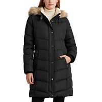 Faux fur trim long quilted coat lauren ralph lauren shop