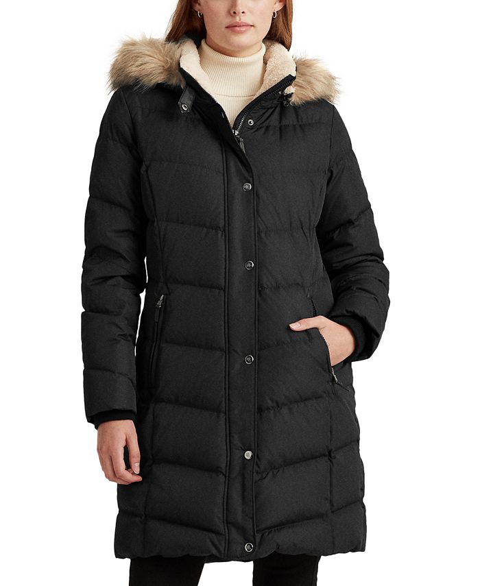  Women's Winter Coat Fuzzy Trim Hooded Zipper Puffer