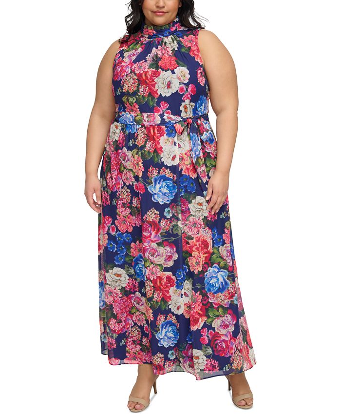 forfader indhold strand Jessica Howard Plus Size Floral-Print Halter Maxi Dress - Macy's