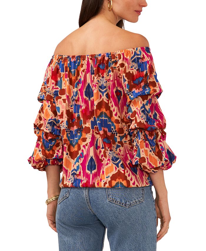 Vince Camuto Women's Printed Off-The-Shoulder Bubble-Sleeve Blouse - Macy's