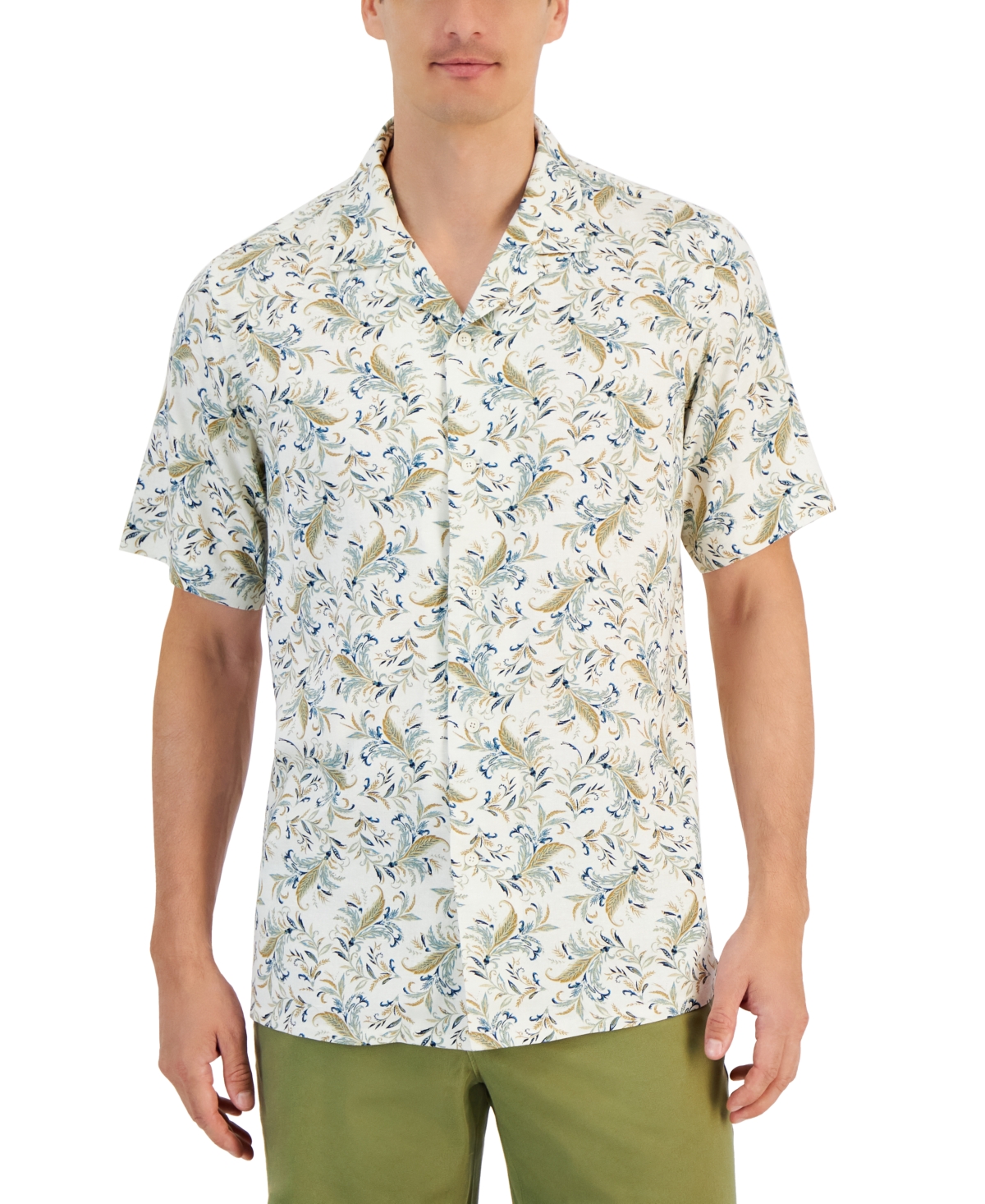 Club Room Men's Elevated Wonder Floral Short Sleeve Camp Shirt, Created For Macy's In Winter Ivory