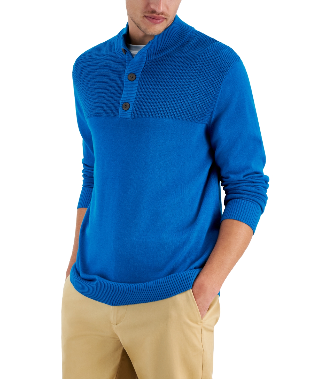 Club Room Men's Button Mock Neck Sweater, Created For Macy's In Nearing Dusk