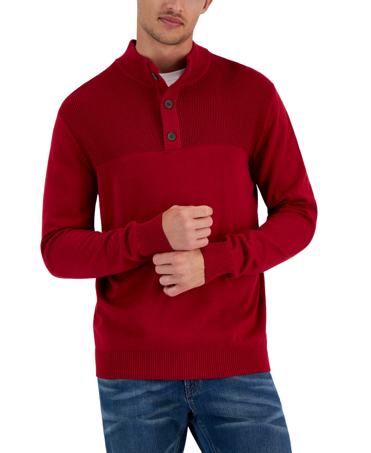 Club Room Men's Button Mock Neck Sweater, Created For Macy's In Fire Burst