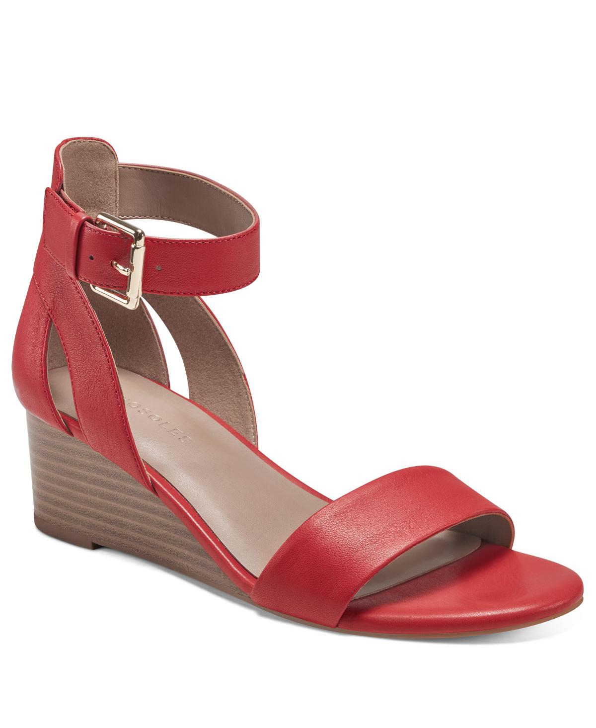 Aerosoles Willowbrook Wedge Sandals In Red Genuine Leather