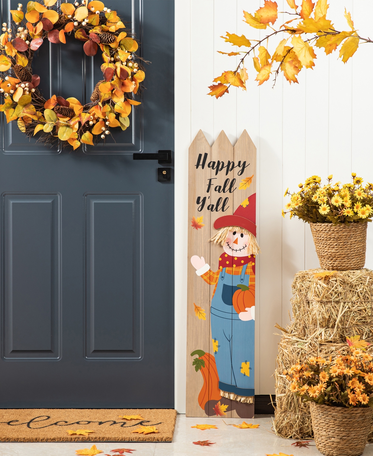 Glitzhome H Fall Wood Scarecrow Porch Decor