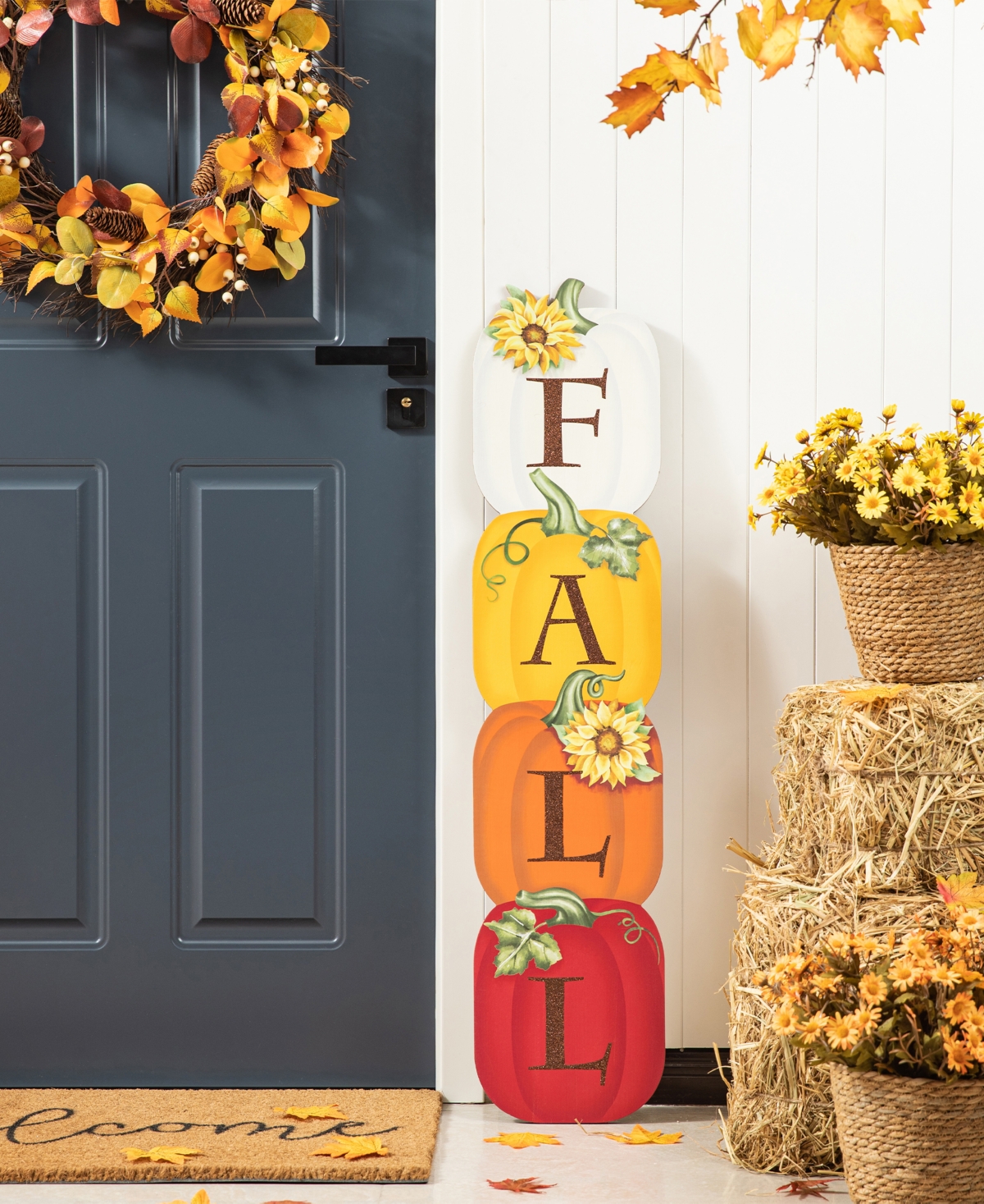 Glitzhome H Fall Wood Stacked Pumpkin Porch Decor