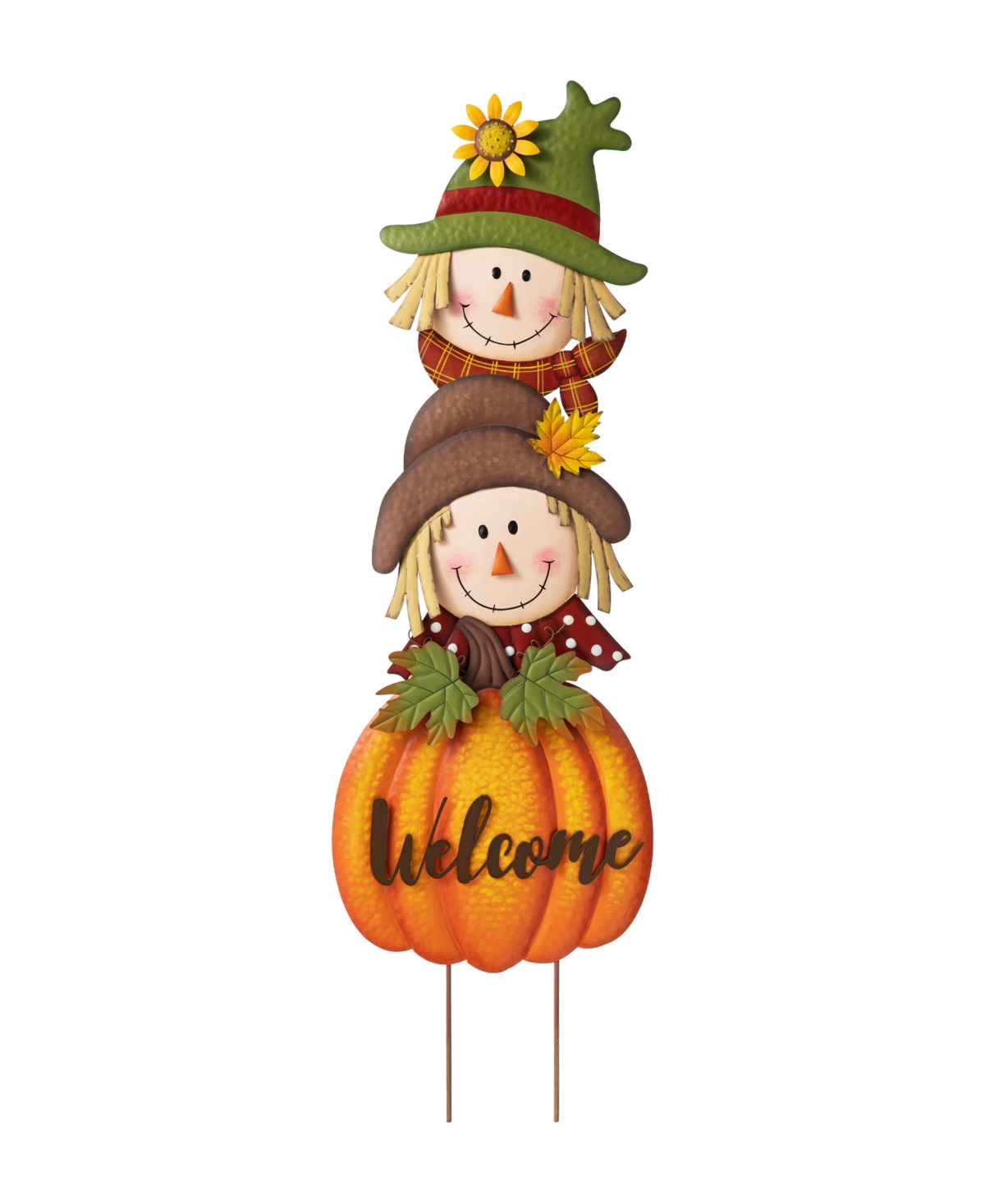 46" H Fall Metal Stacked Scarecrow And Pumpkin Yard Stake - Multi