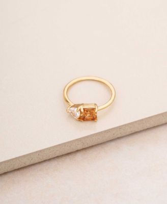 18K Gold Plated Brass Square Cubic Zirconia Ring