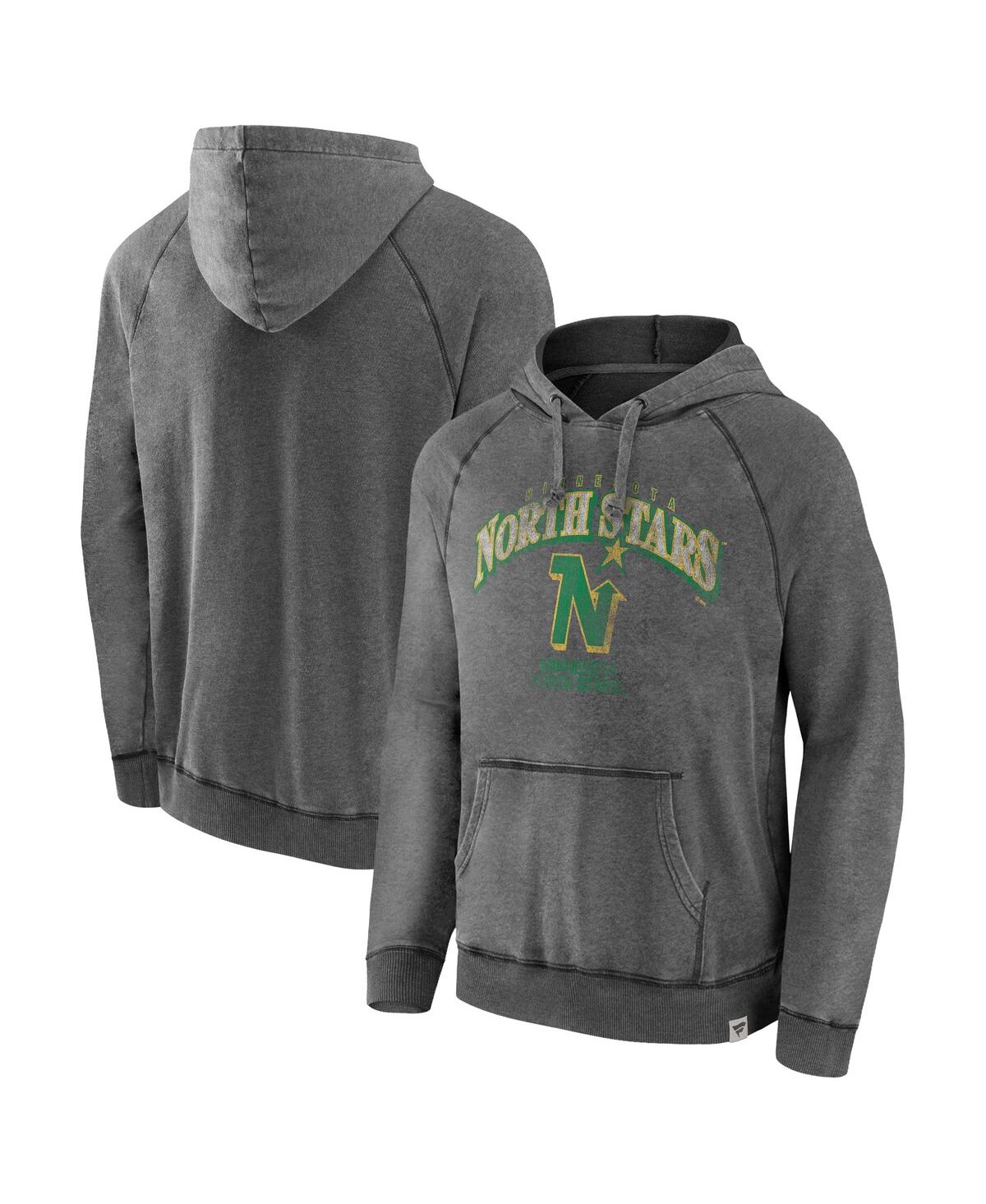 Fanatics Branded Gray Minnesota North Stars Heritage Broken Ice Washed Raglan Pullover Hoodie In Gray