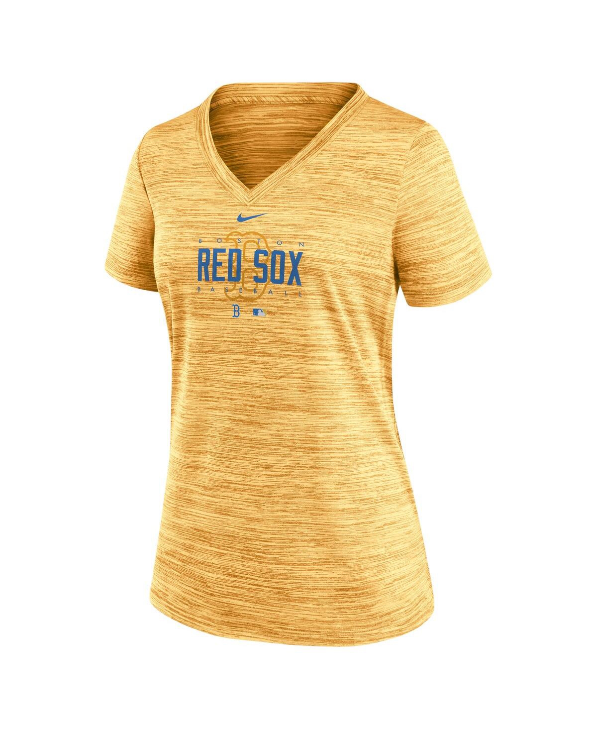 Shop Nike Women's  Gold Boston Red Sox City Connect Velocity Practice Performance V-neck T-shirt
