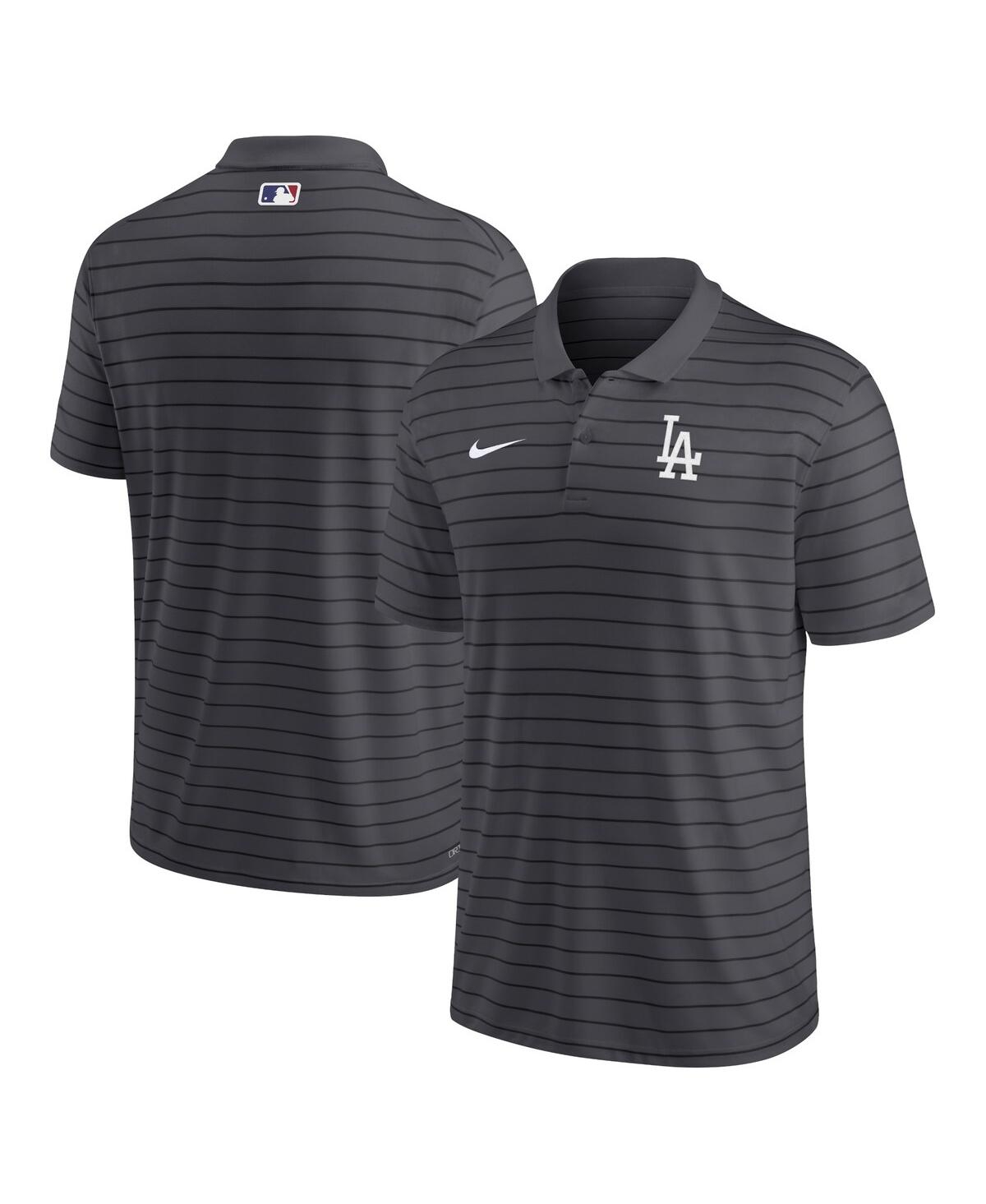 Nike Men's  Charcoal Los Angeles Dodgers Authentic Collection Victory Striped Performance Polo Shirt In Charcoal