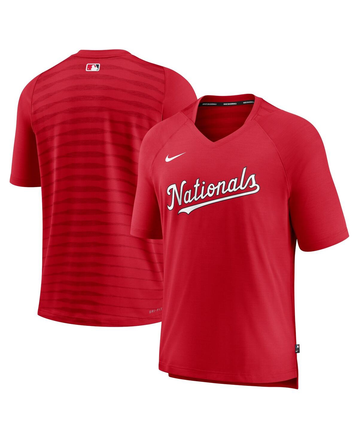 Shop Nike Men's  Red Washington Nationals Authentic Collection Pregame Raglan Performance V-neck T-shirt