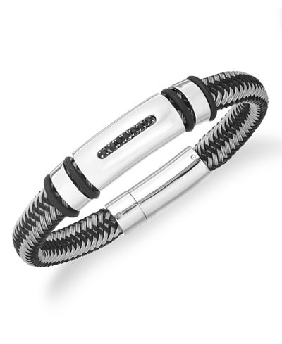 Sutton by Rhona Sutton Men's Stainless Steel Cable Slot Bracelet