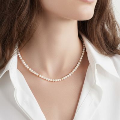 Freshwater Seed Pearl Strand Necklace With Gold Beads Detail