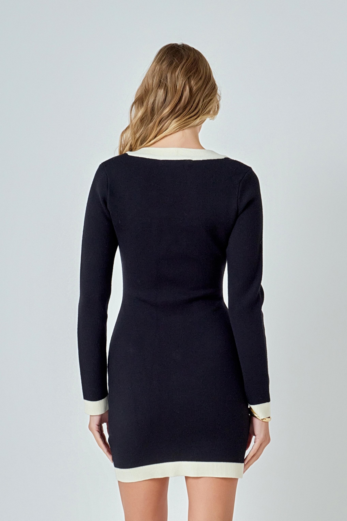 endless rose Women's Square Neck Knit Contrast Dress