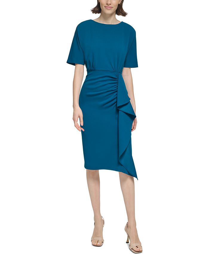 Calvin Klein Women's Ruffled Ruched Sheath Dress - Macy's
