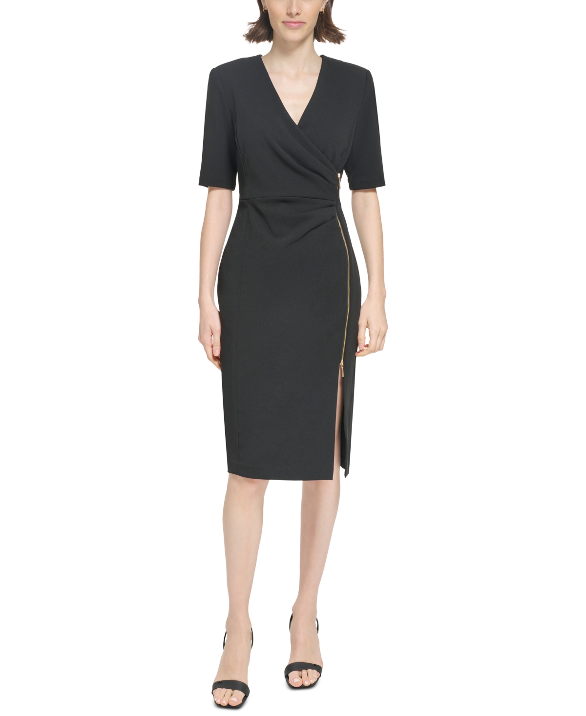 カルバンクライン Surplice Side-Zip Sheath Dress Calvin Klein Women's Surplice Side-zip Sheath Dress In Black