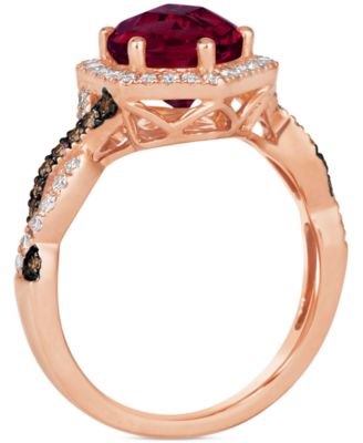 Raspberry Rhodolite (2-1/2 ct. t.w.) & Diamond (3/8 ct. t.w.) Halo Twist Ring in 14k Rose Gold