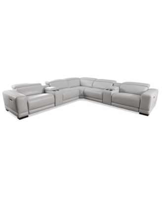 Furniture - Krofton 7-Pc. Beyond Leather Fabric Sectional with 3 Power Motion Recliners