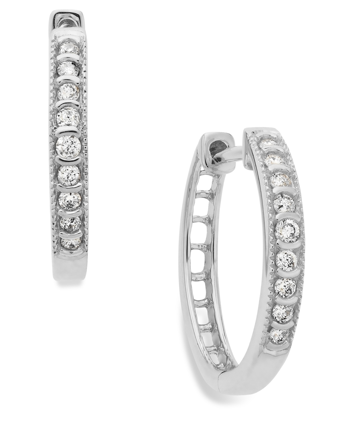 Diamond Mini Hoop Earrings in 10k White Gold (1/6 ct. t.w.) - White Gold
