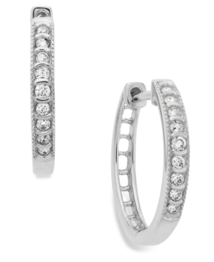 image of Diamond Mini Hoop Earrings in 10k White Gold (1/6 ct. t.w.)