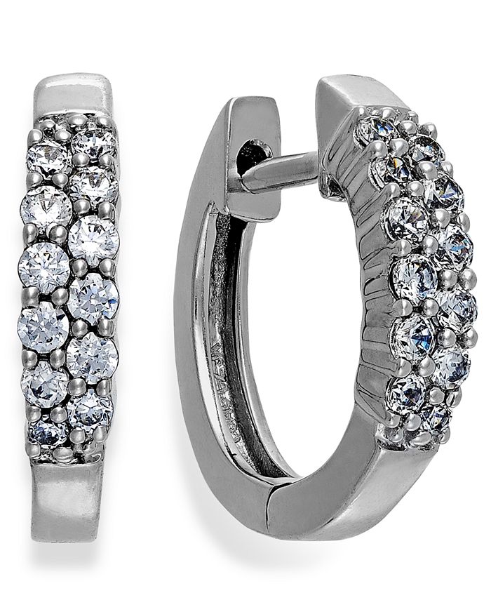 Macy's - Diamond Two-Row Hoop Earrings in 14k White Gold (1/4 ct. t.w.)