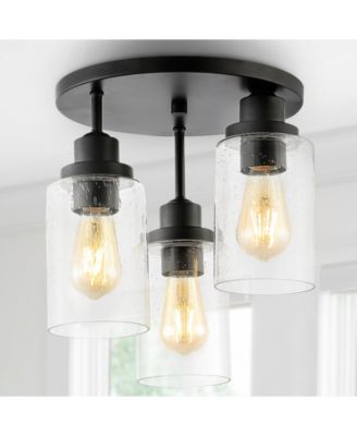 Jonah 12" 3-Light Bohemian Farmhouse Iron, Seeded Glass LED Semi Flush Mount