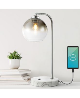 Ada 20" Industrial Contemporary Iron, Glass LED Task Lamp with USB Charging Port