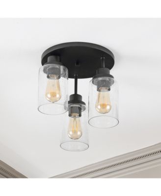 Jonah 12" 3-Light Bohemian Farmhouse Iron, Seeded Glass LED Semi Flush Mount