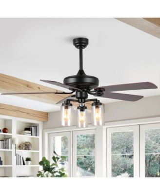 Lucas 52" 3-Light Rustic Industrial Iron, Wood, Seeded Glass Mobile-App, Remote-Controlled LED Ceiling Fan