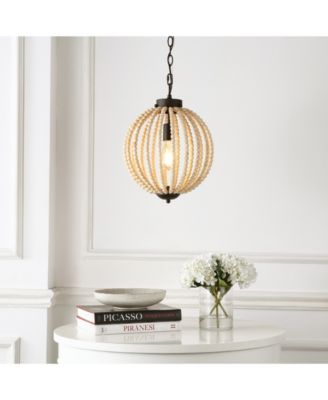 Abril 12.5" 1-Light Rustic Bohemian Iron, Wood Bead LED Pendant