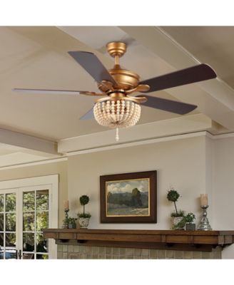 Erin 52" 3-Light Rustic Farmhouse Iron, Wood Bead Mobile-App, Remote-Controlled LED Ceiling Fan