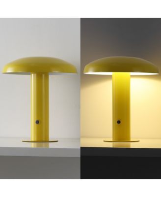 Suillius 11" Contemporary Bohemian Rechargeable, Cordless Iron Integrated LED Mushroom Table Lamp